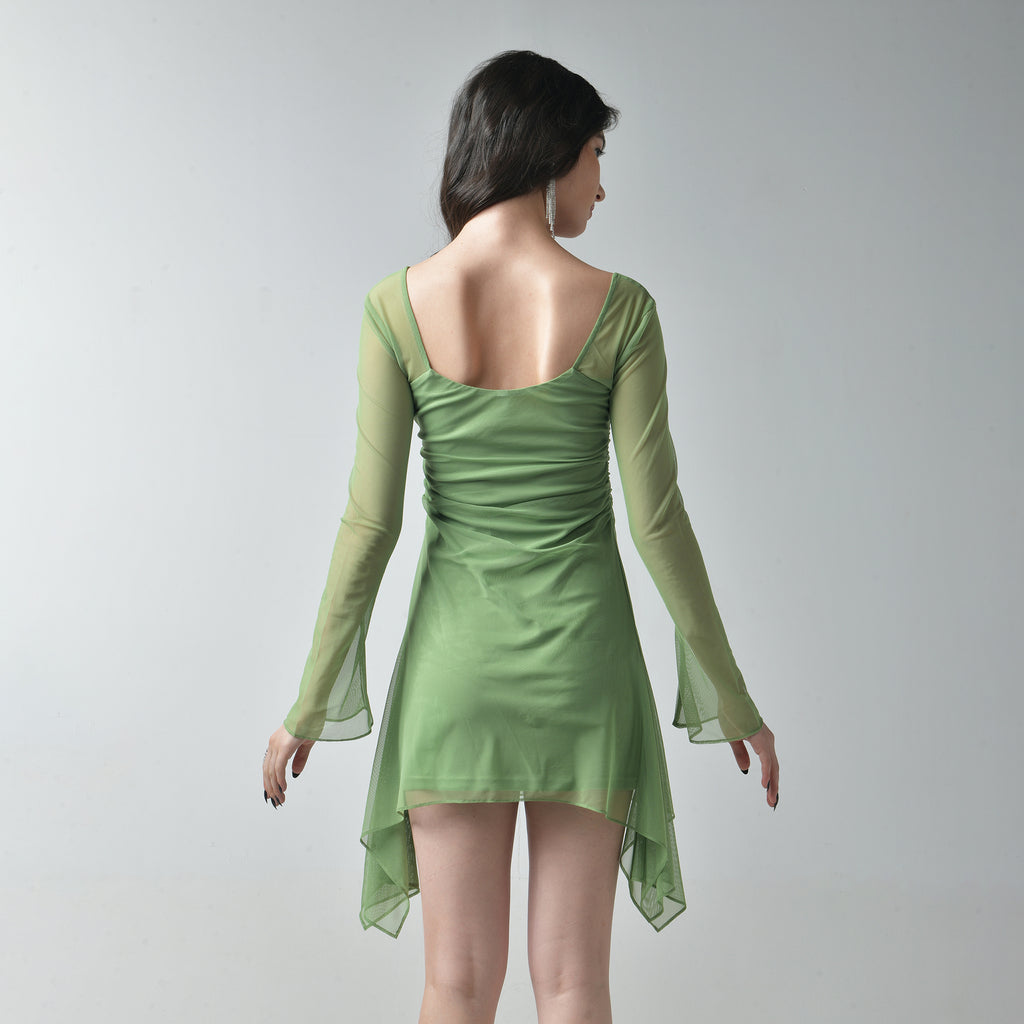 Green Square neck Dress