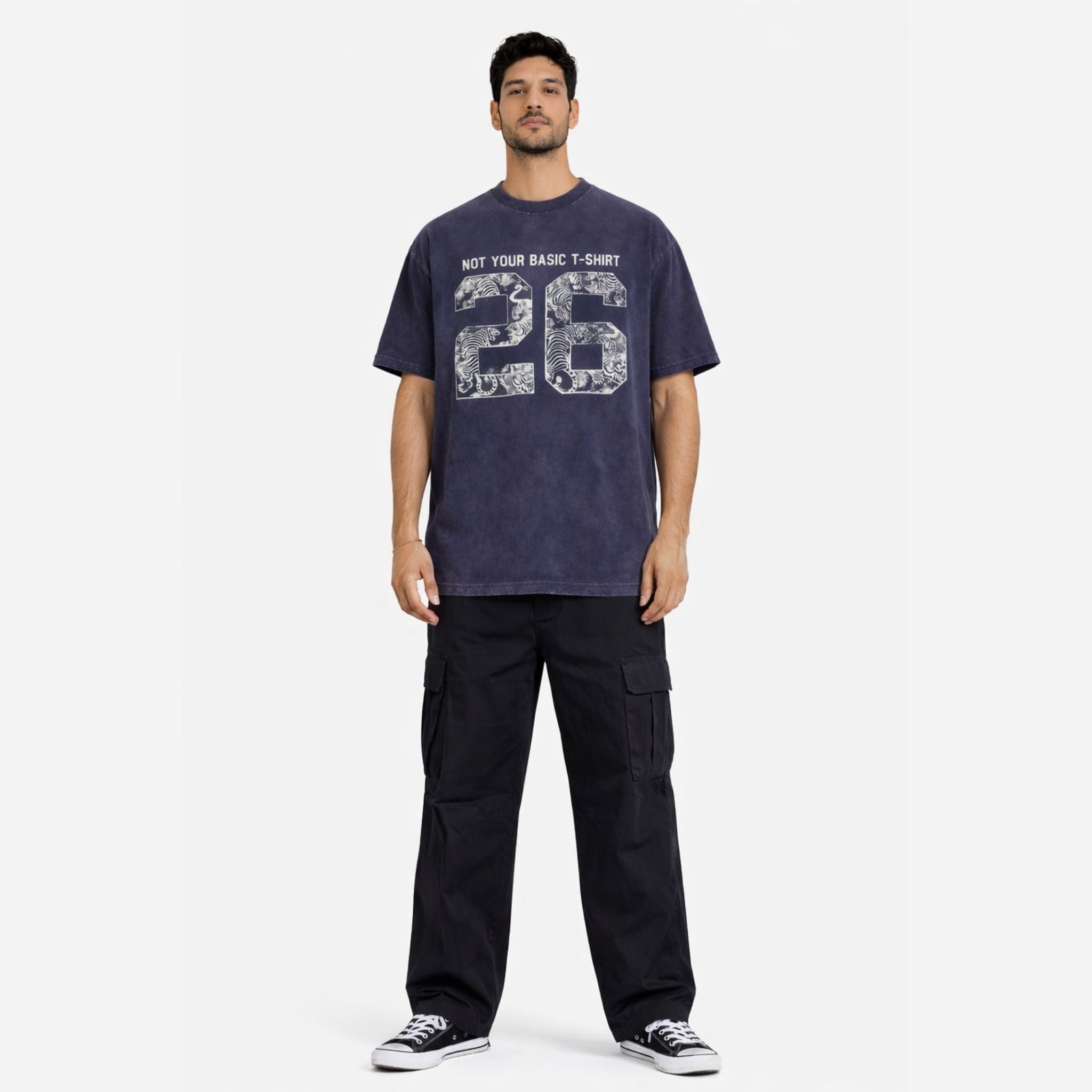 Men's Washed Oversized T-Shirt with “26” Graphic Print – I Z F