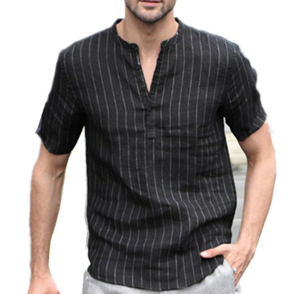 Black Stripe linen holiday shirt for men