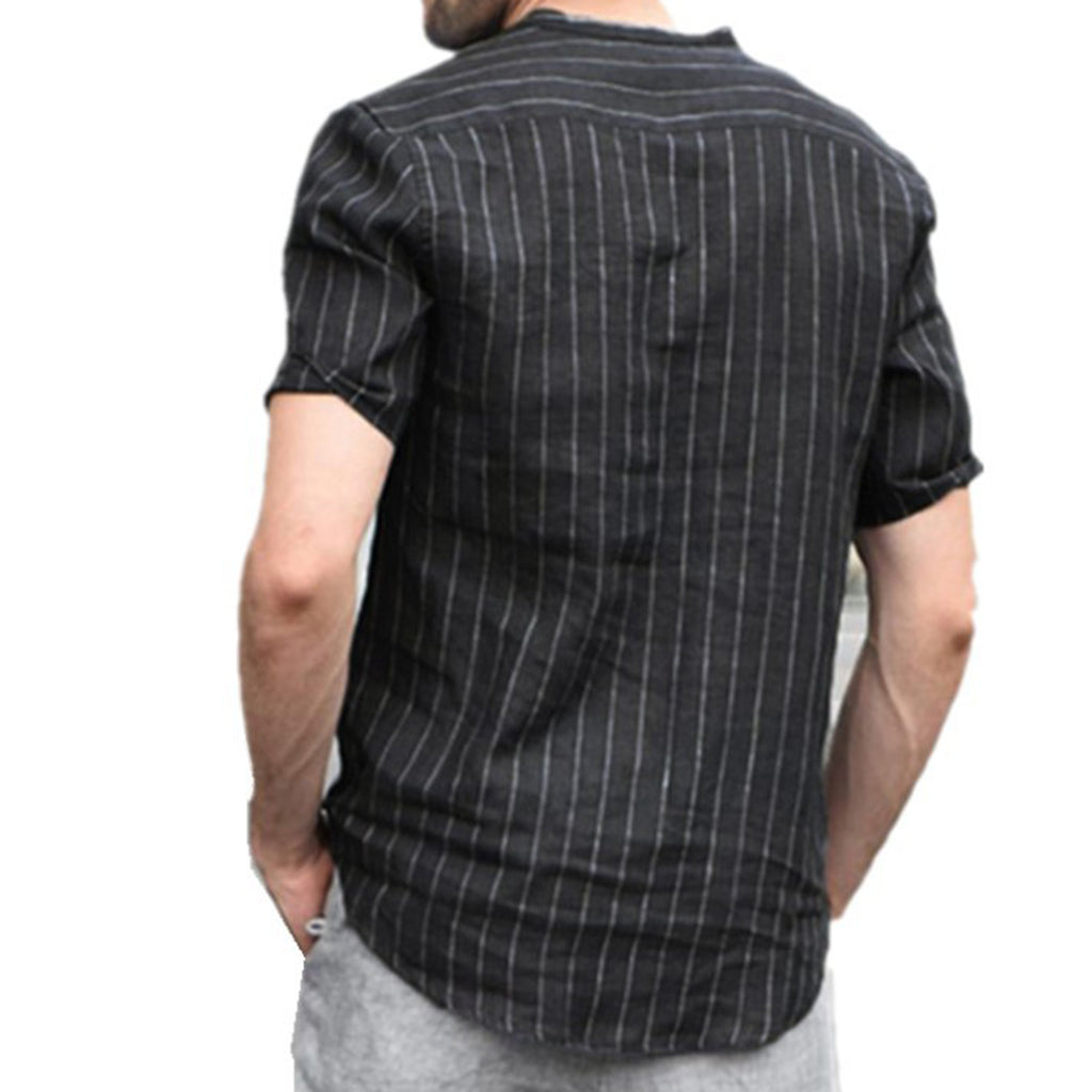 Black Stripe linen holiday shirt for men