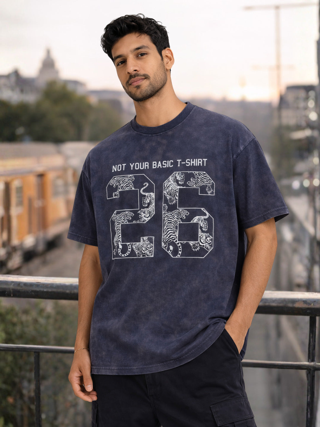 IM MEN 「WASHED SHIRT」 Men's Washed Oversized T-Shirt with “26” Graphic Print – I Z F