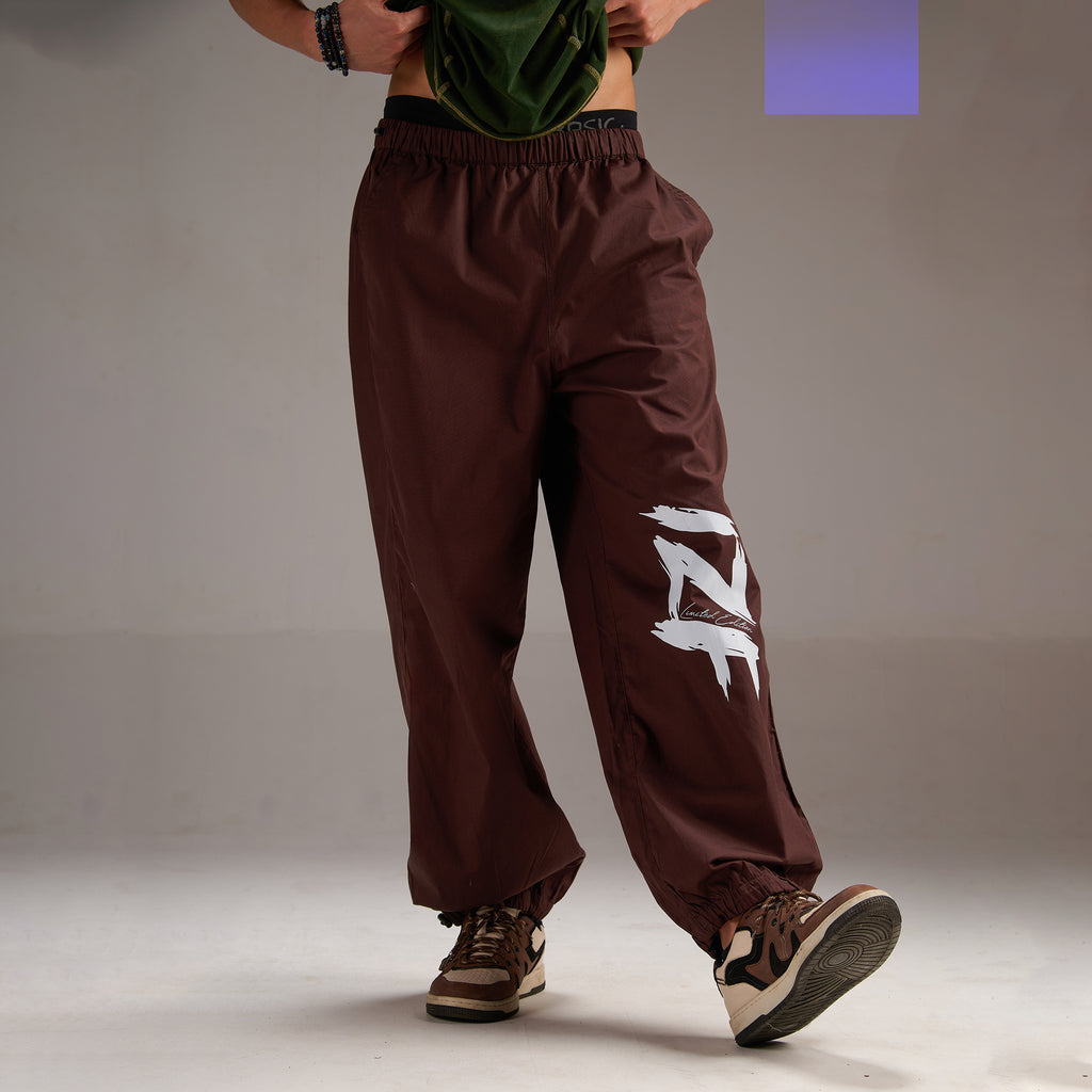 Printed "Limited edition" Parachute Pants for Men in Brown