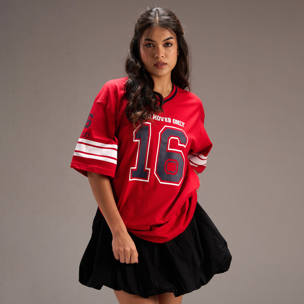 "No- 16" Oversize Varsity Red T-shirt for women