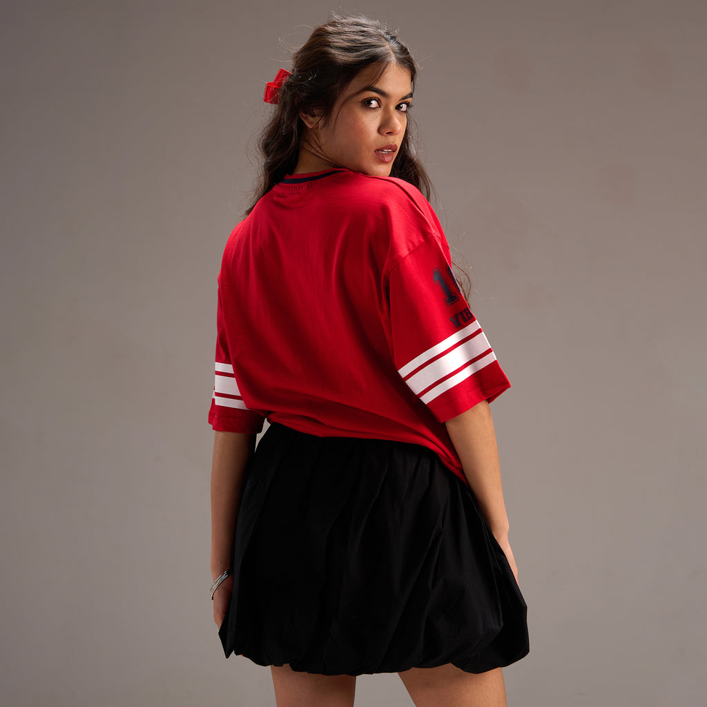 "No- 16" Oversize Varsity Red T-shirt for women