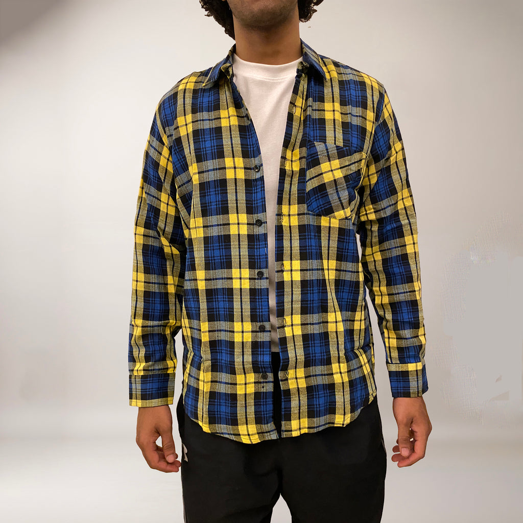 Yellow & Blue checks cotton relaxed fit shirt for men