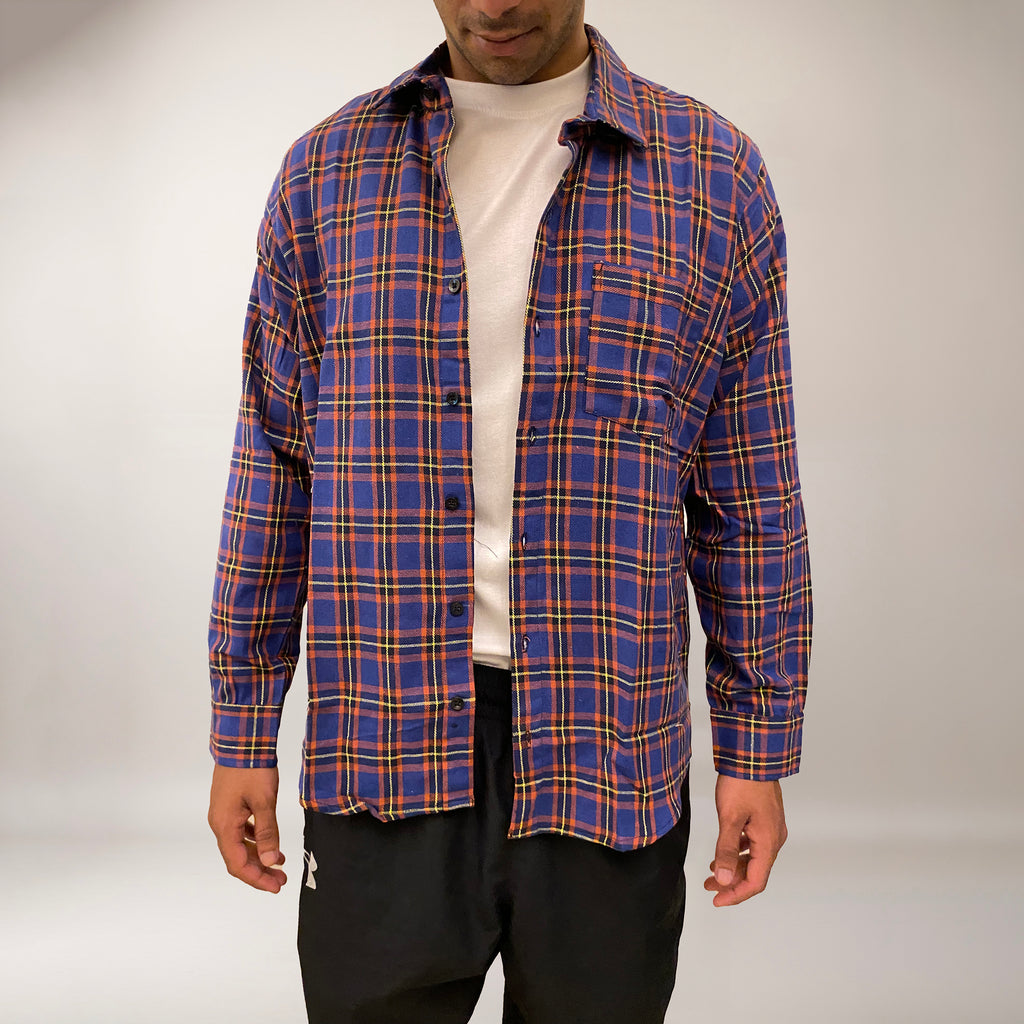 Blue checks cotton relaxed fit shirt for men