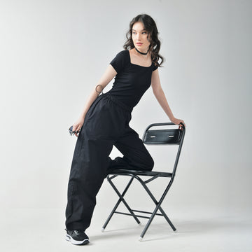 Square Neck Top & Black Para Pant Combo