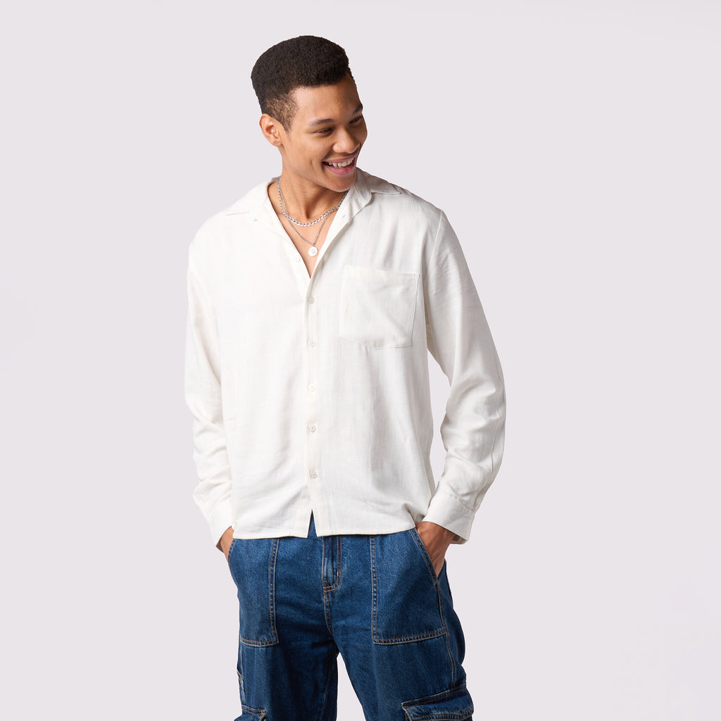 Men White Linen Shirt - Regular Fit