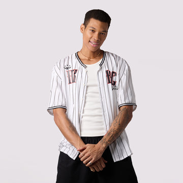 White Striped Rugby Printed Shirt for Men 