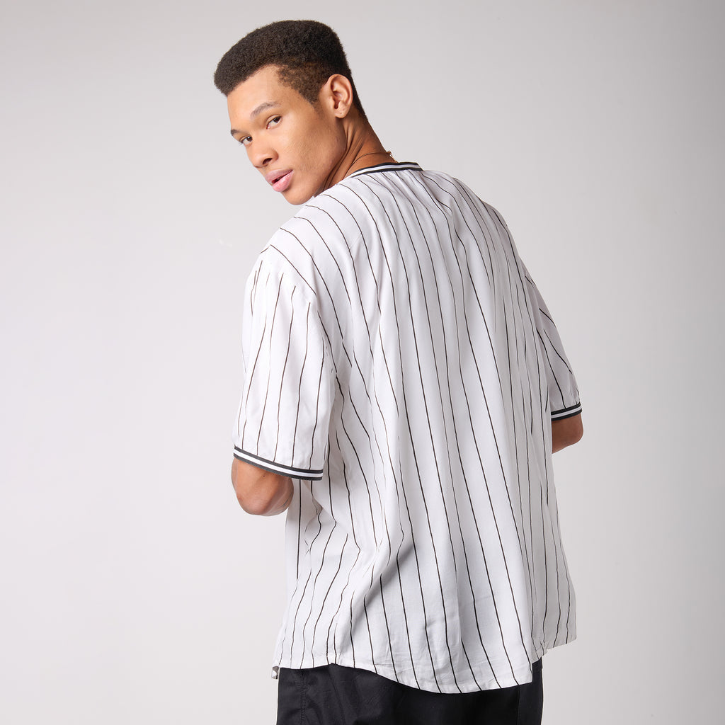 White Striped Rugby Printed Shirt for Men 