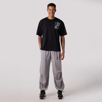 Grey Air Parachute Pants Black oversized t-shirt for Men's