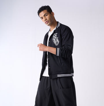 Black monochrome varsity jacket for Mens