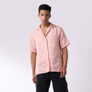 Pink handloom textured resort shirt for men