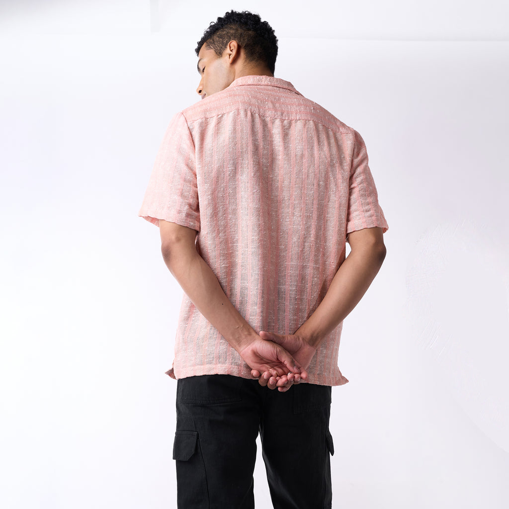 Pink handloom textured resort shirt for men