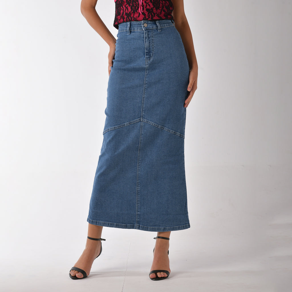 Denim Maxi Skirt - Blue