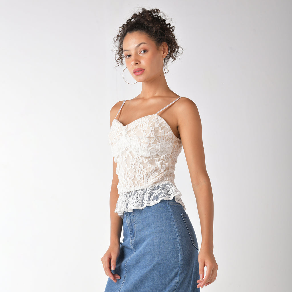 White Strappy lace corset top