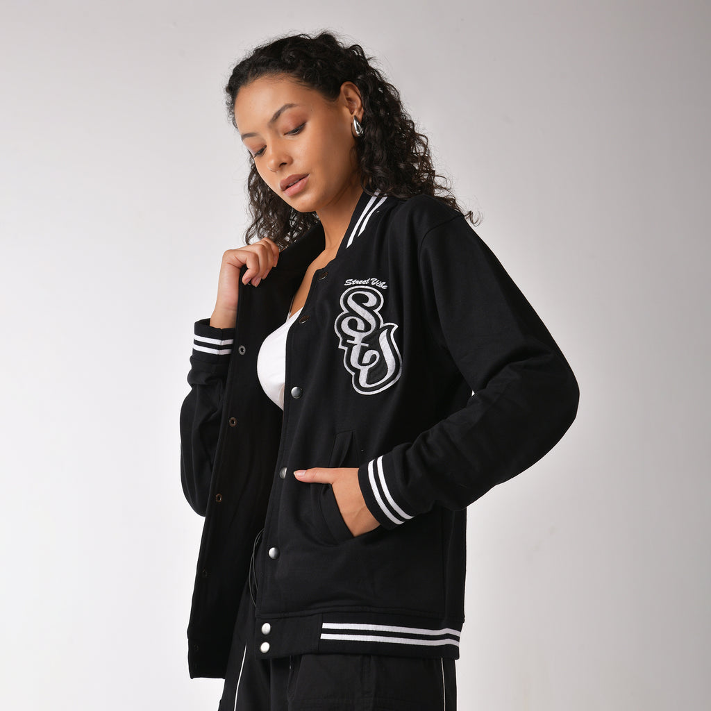 Black monochrome varsity jacket