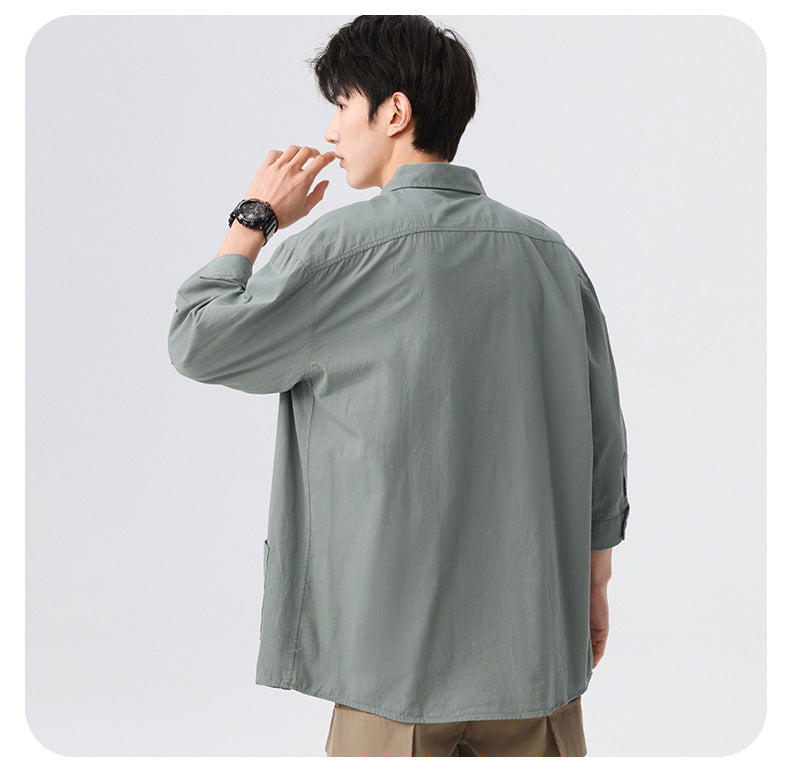 Green korean-style relaxed shirt