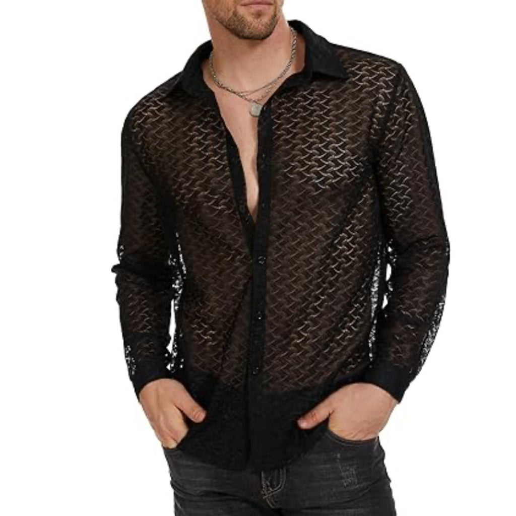 Black Crochet Holiday Shirt for men