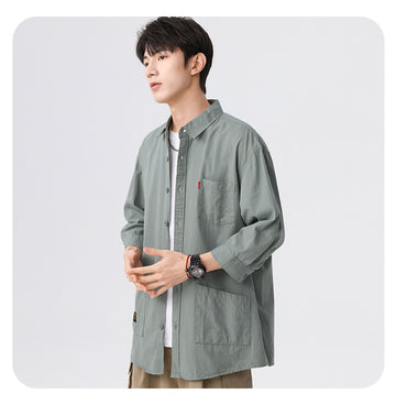 Green korean-style relaxed shirt