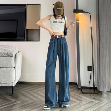 Light Blue Cotton Korean baggy pants for women