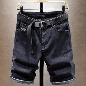 Dark Blue with belt men's denim shorts
