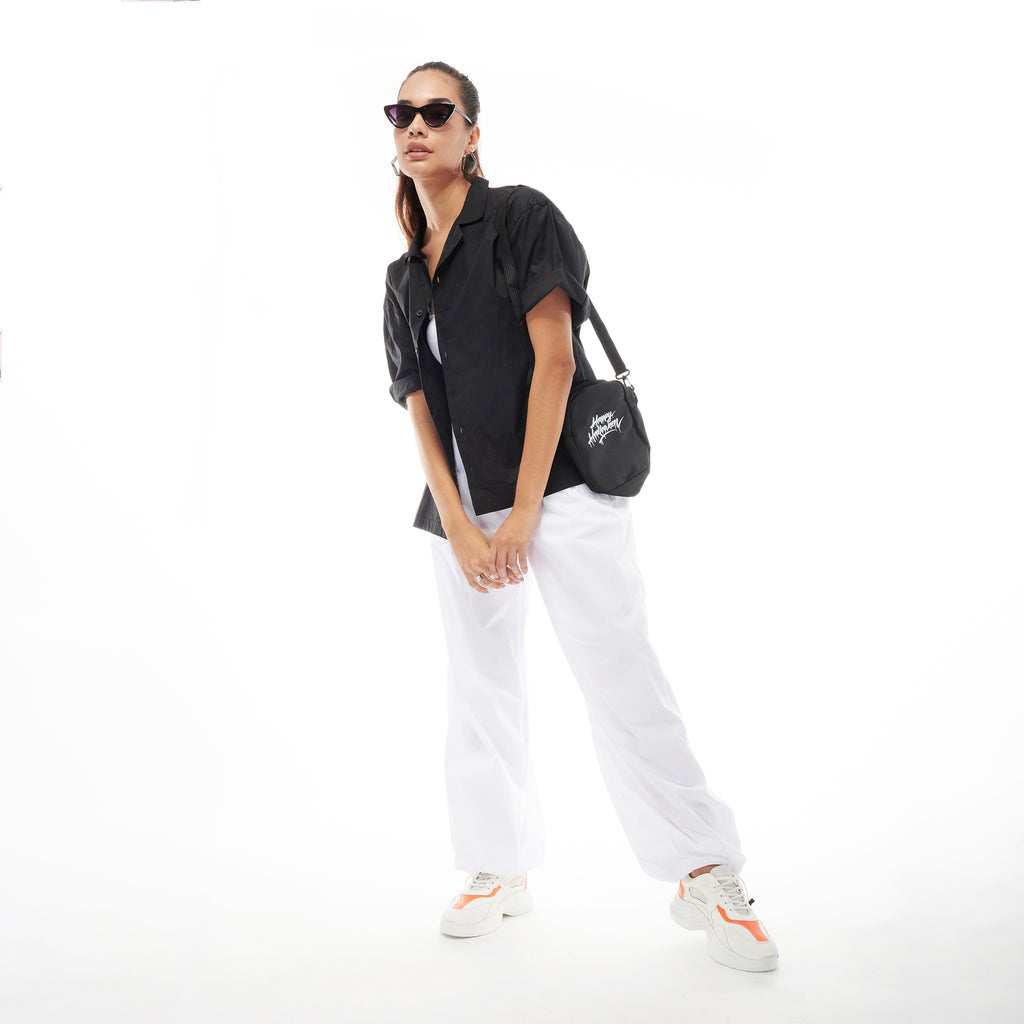 White Parachute Pants & Drip Shirt Combo for Women