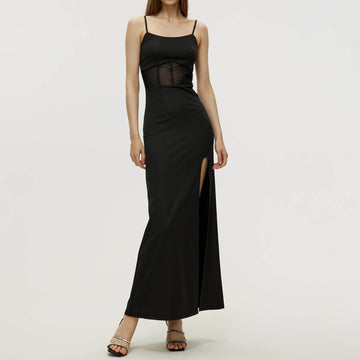 IZF Black Maxi-High Slit-Cocktail-Dress