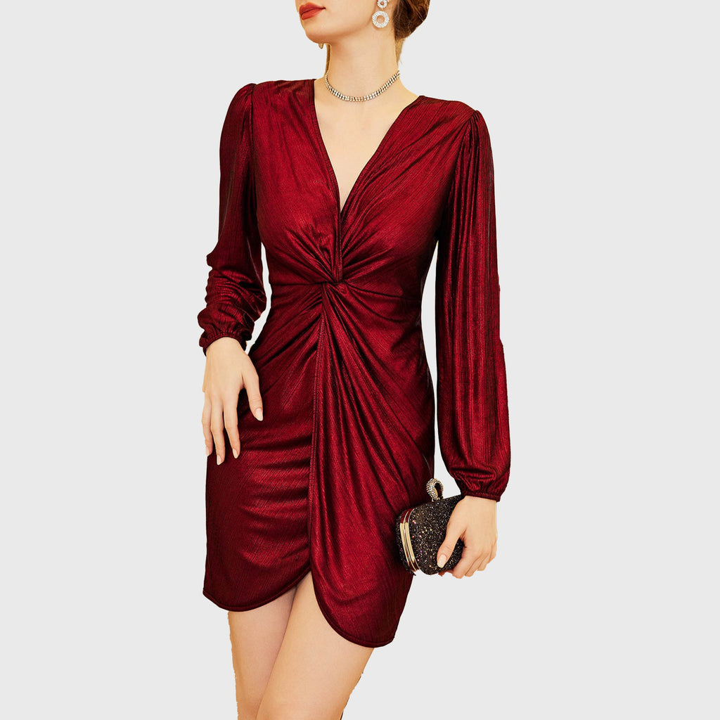 Burgundy Knot-Cocktail-Dress ; Party Dress