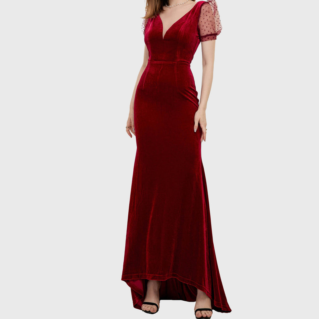 Red Velvet -Cocktail-Maxi -Dress ; Red Party Dress