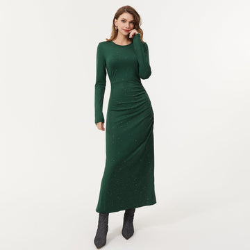 Green Gathered-Cocktail-Midi-Dress ; Party Dress