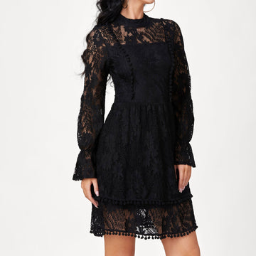 Black Lace -Sheer-Cocktail-Dress ; Black Dress