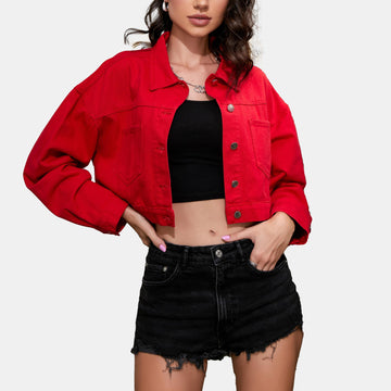 Red Fringe-Short-Denim Jacket ; Denim Jacket