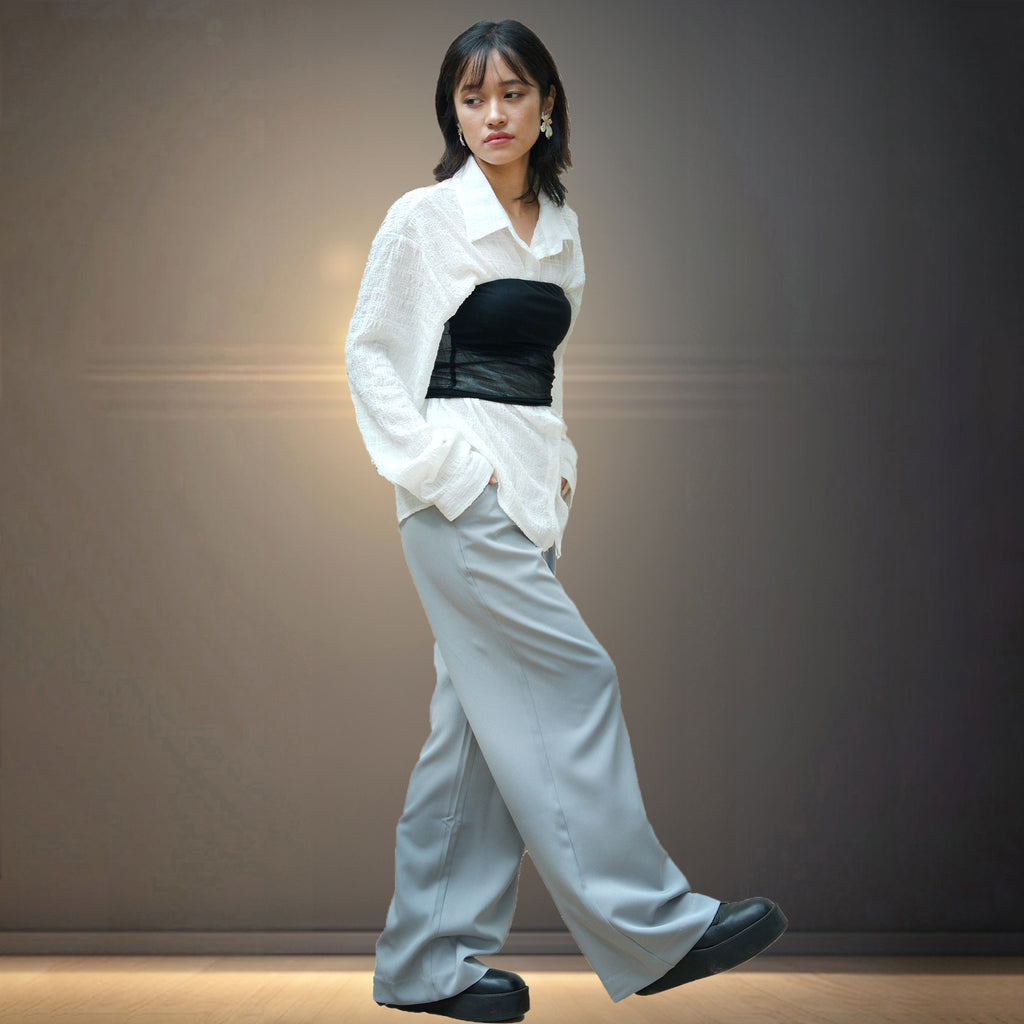Pleated Korean Baggy Pants for Women - Grey