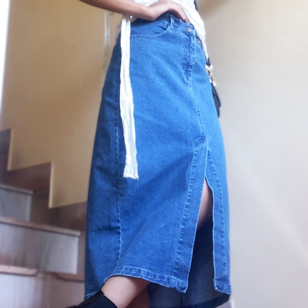 Mid-Blue Denim Midi Skirt