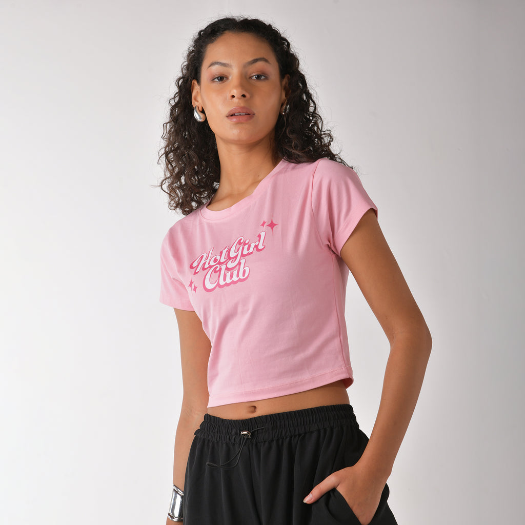 Hot girl club graphic printed crop baby tee