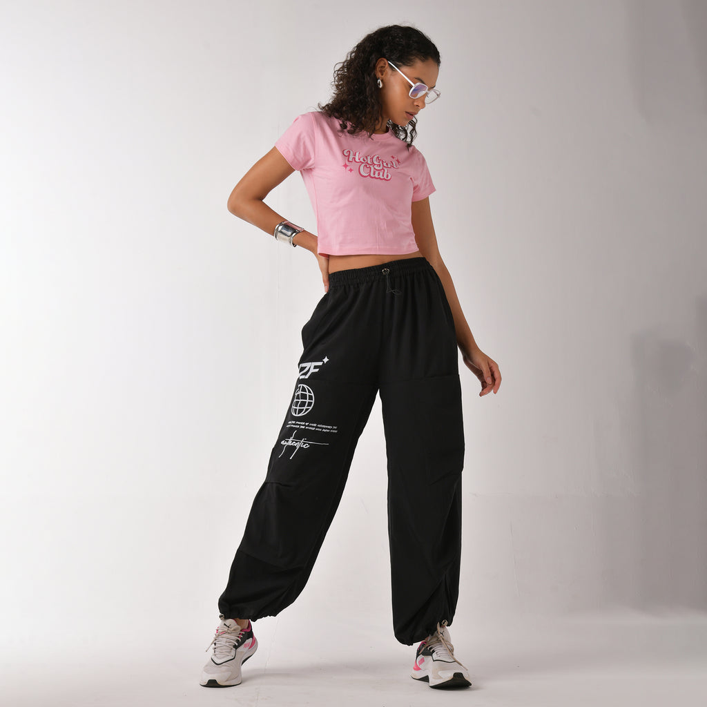 Unisex Black Air Para Pants with placement print