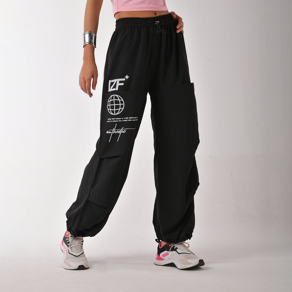 Unisex Black Air Para Pants with placement print