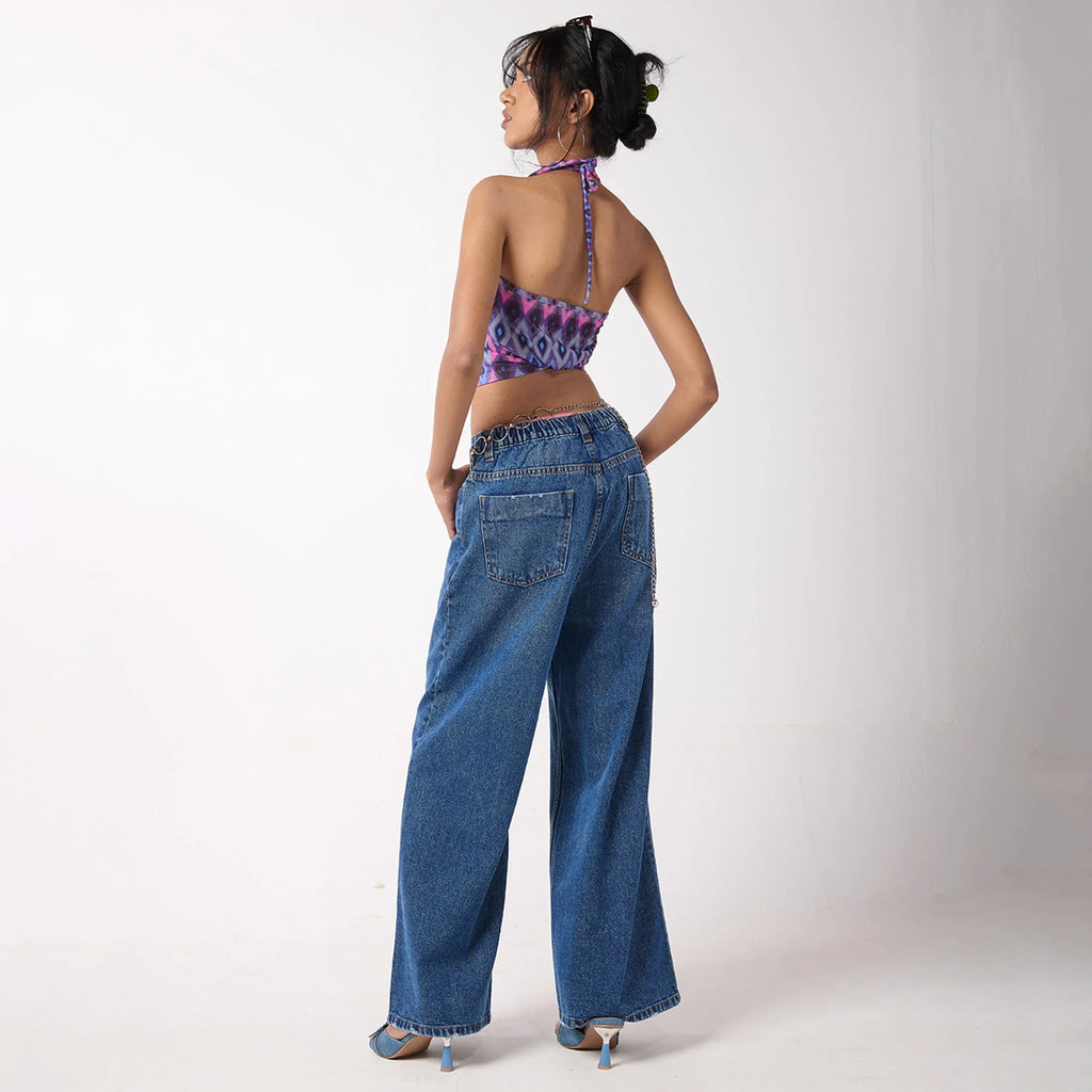 Baggy Jeans & Halter Printed Top - I Z F