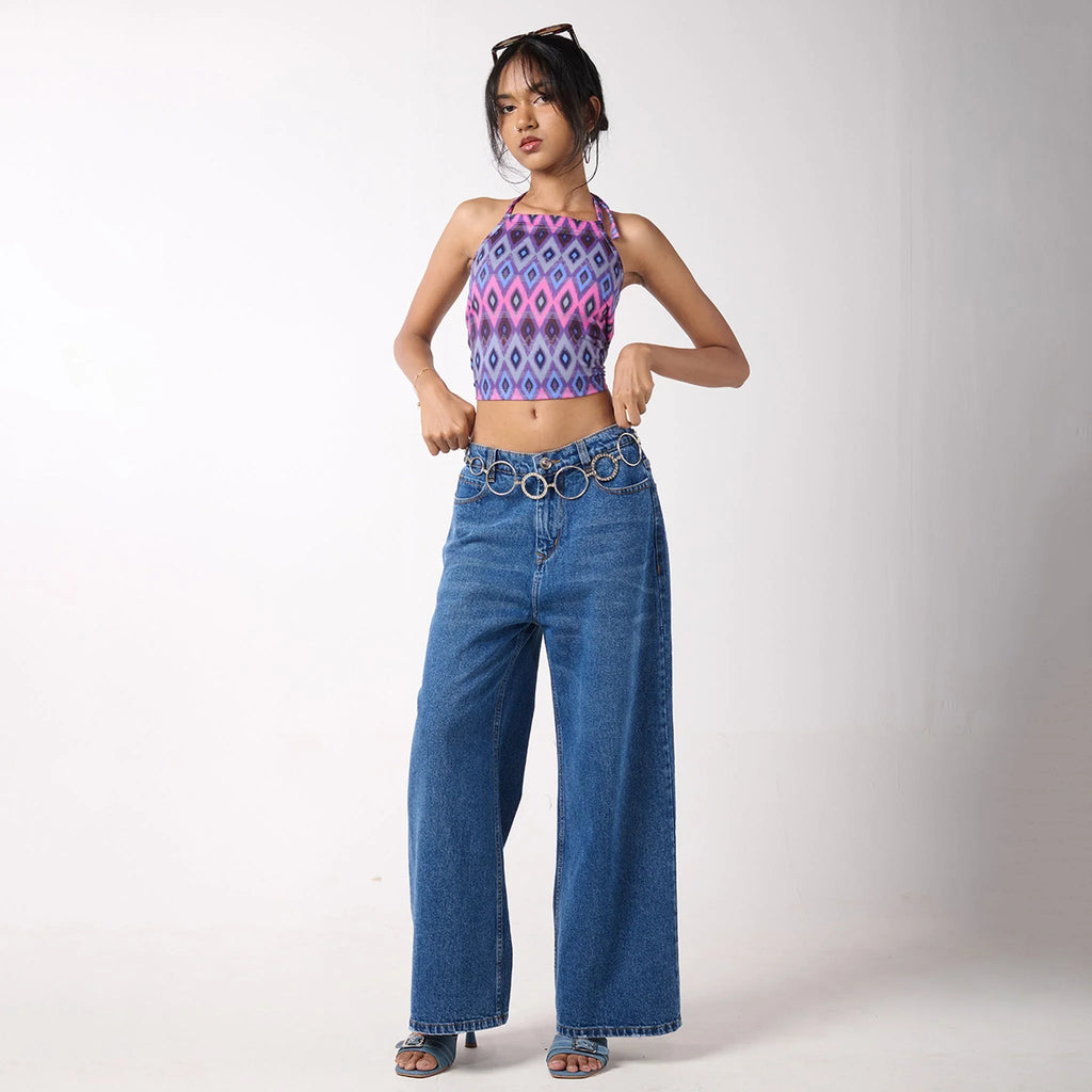 Baggy Jeans & Halter Printed Top - I Z F