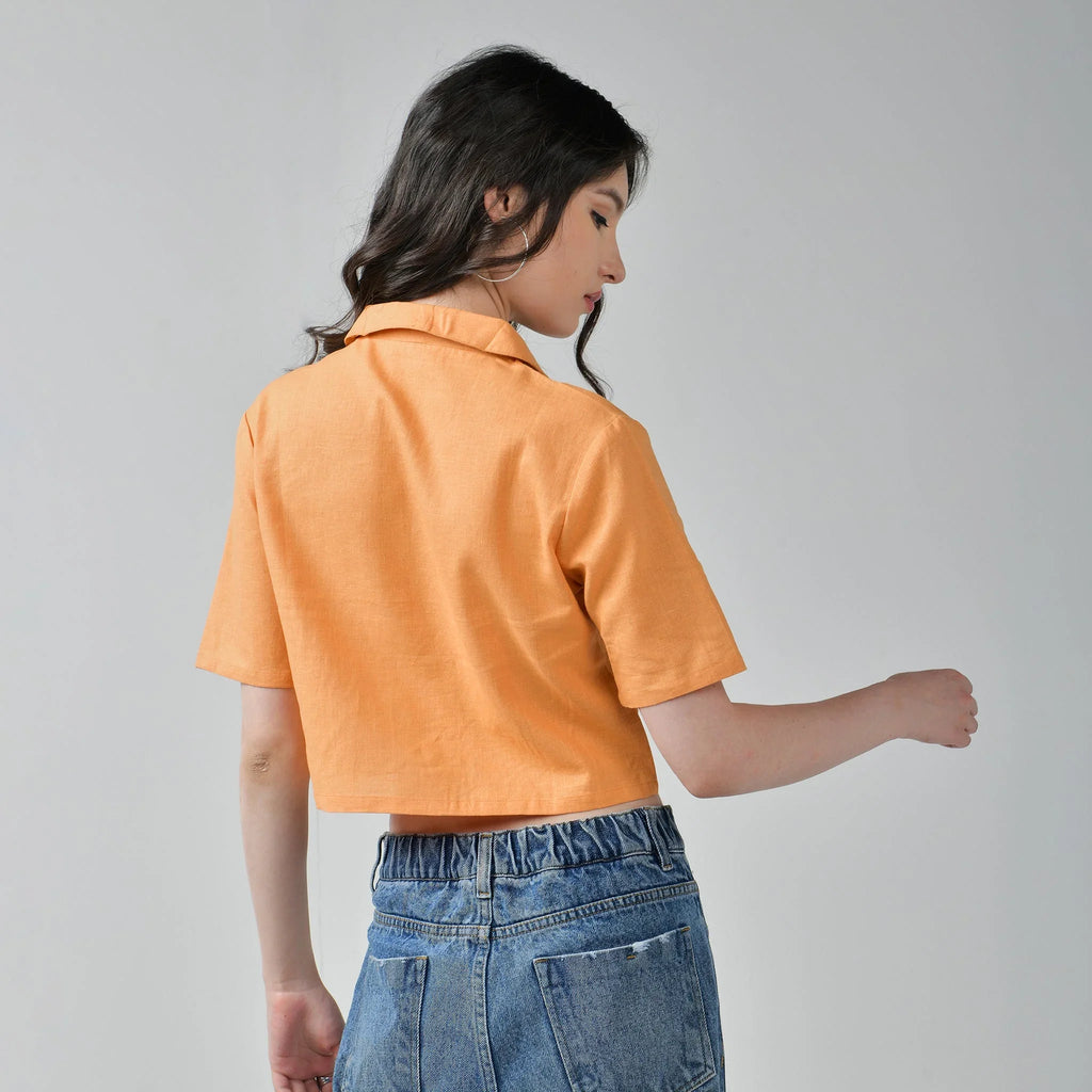 Baggy Jeans & Orange Crop Linen Shirt Set for Women - I Z F