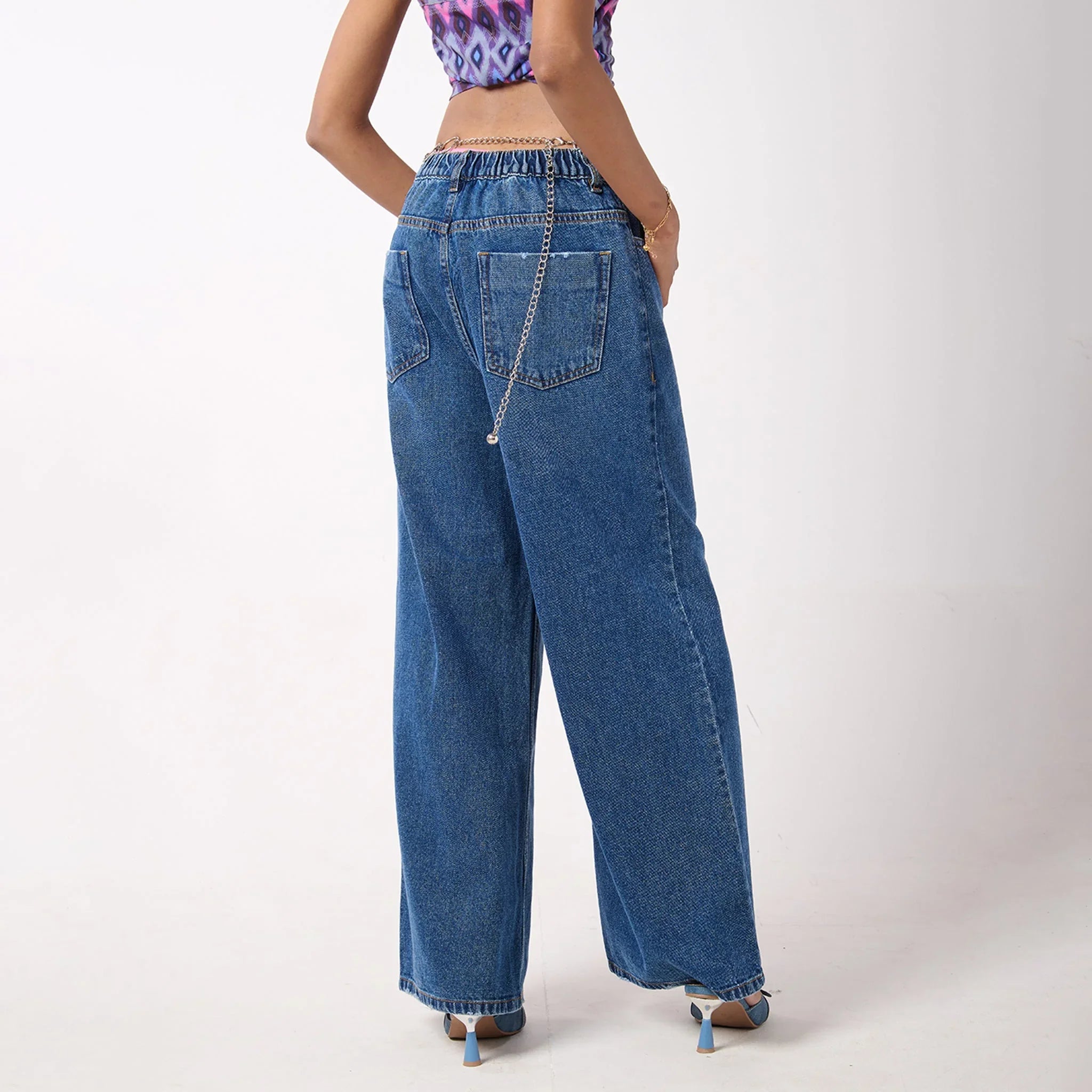 ★THREETIMES★RUFFLE BAGGY JEANS Baggy Jeans & Ruffle Crop Top – I Z F