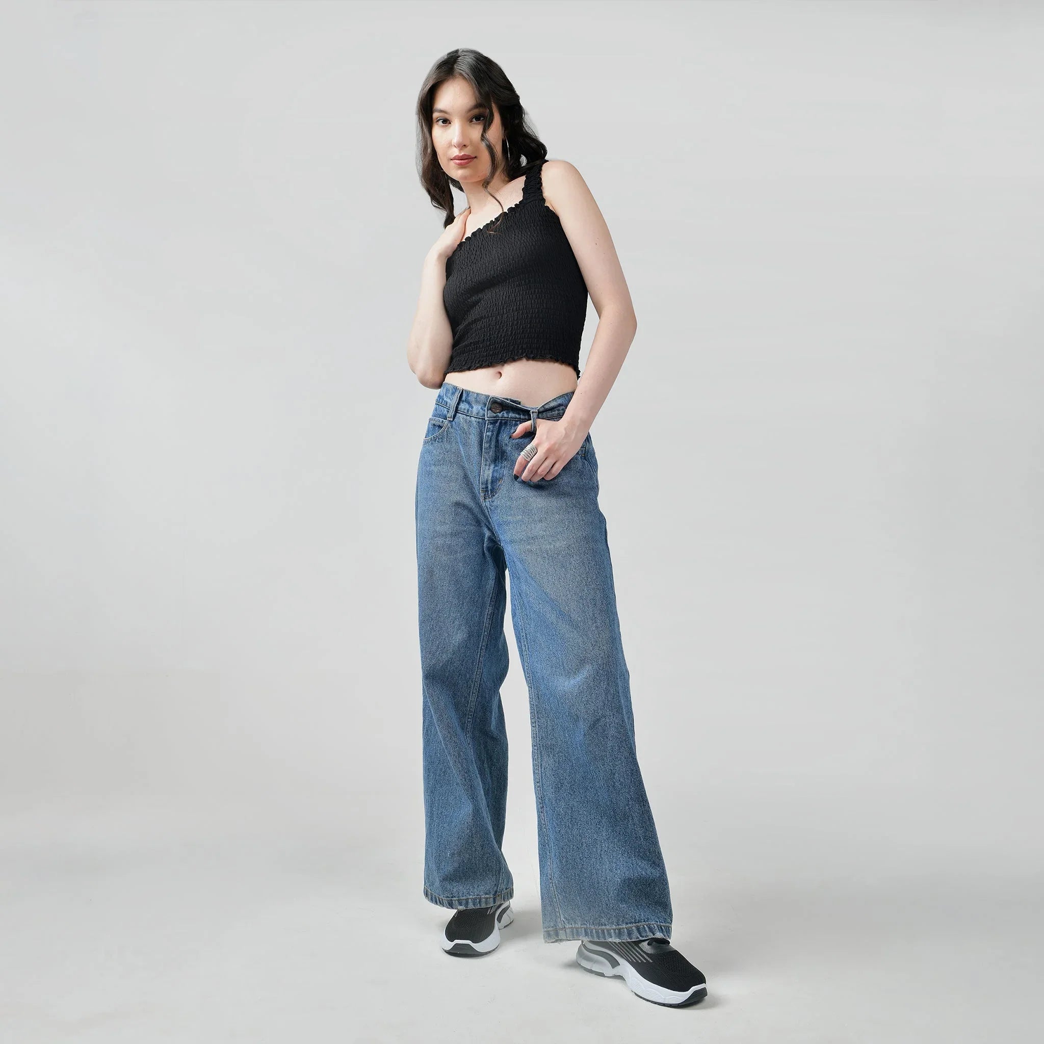 ★THREETIMES★RUFFLE BAGGY JEANS Baggy Jeans & Ruffle Crop Top – I Z F