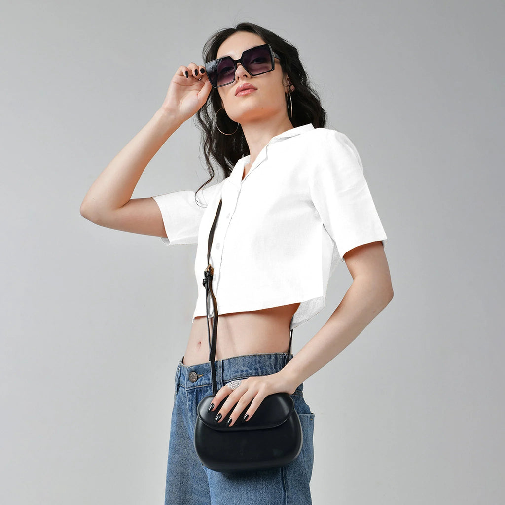 Baggy Jeans & White Crop Linen Shirts For Women - I Z F