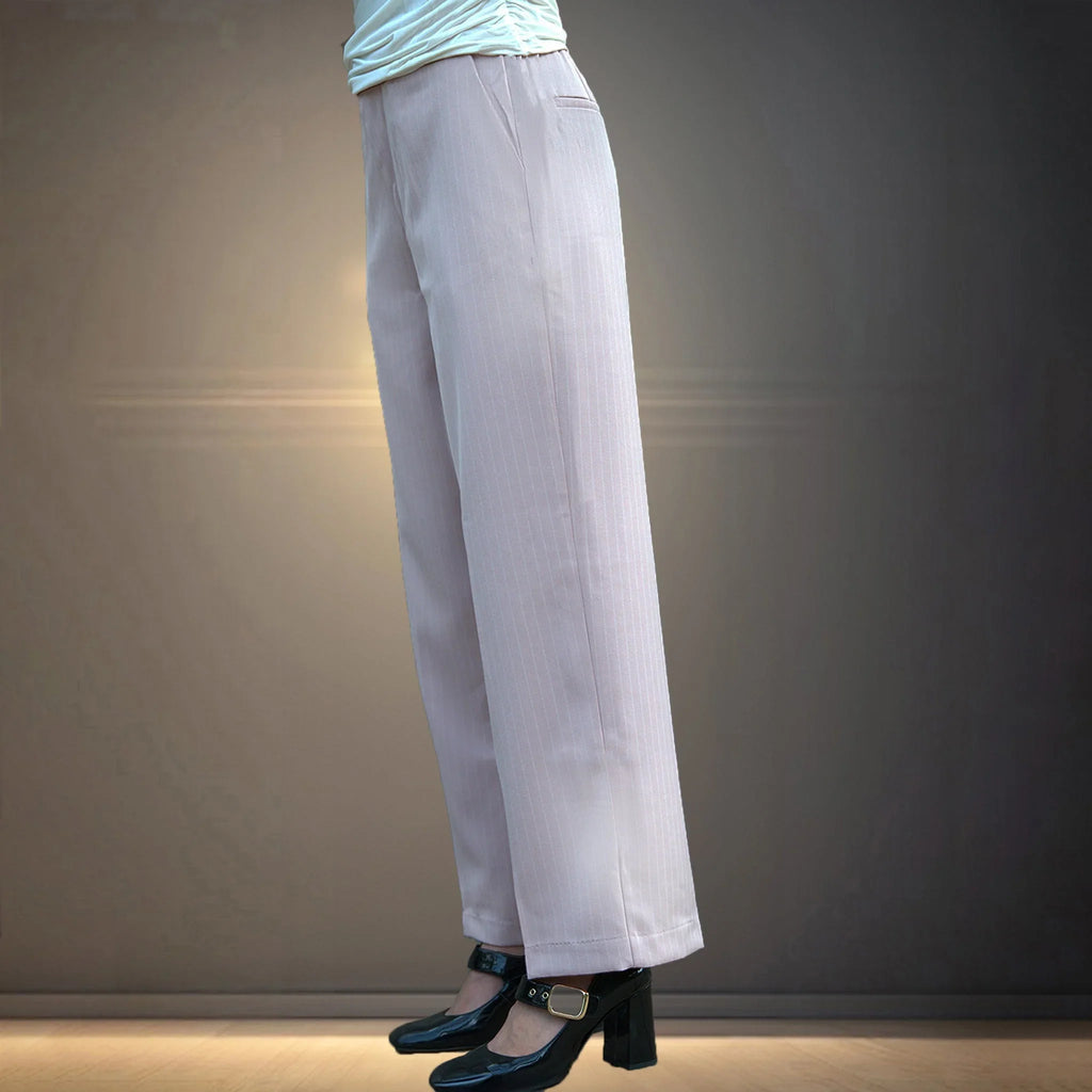 Beige Striped Korean Pants - I Z F