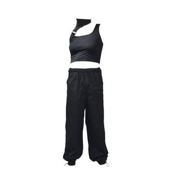 Black Buckle Top & Black Parachute Pants - I Z F