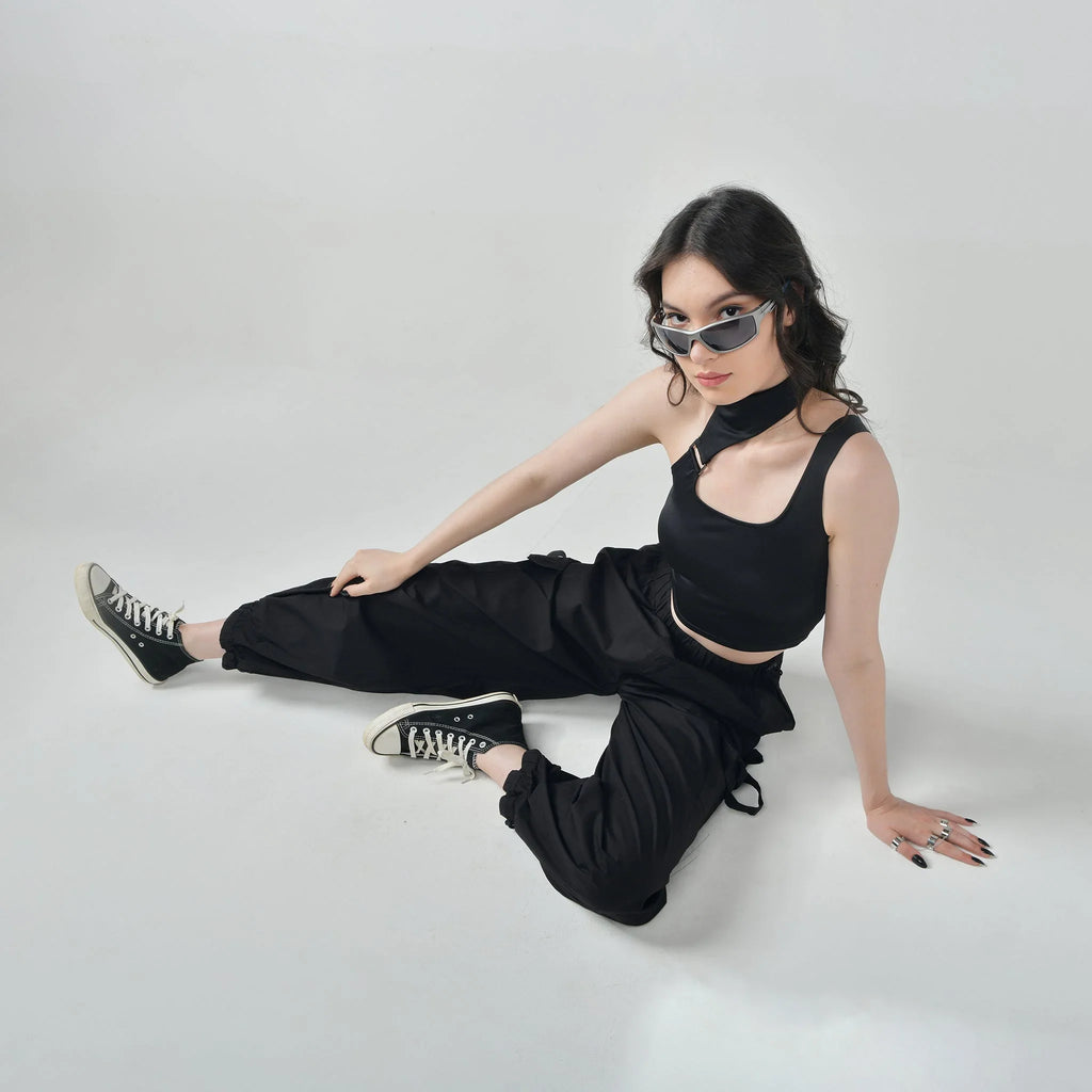 Black Buckle Top & Cargo Para Pants Black - I Z F