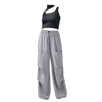 Black Buckle Top & Grey Air Parachute Pants - I Z F