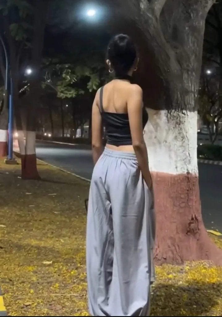 Black Buckle Top & Grey Air Parachute Pants - I Z F