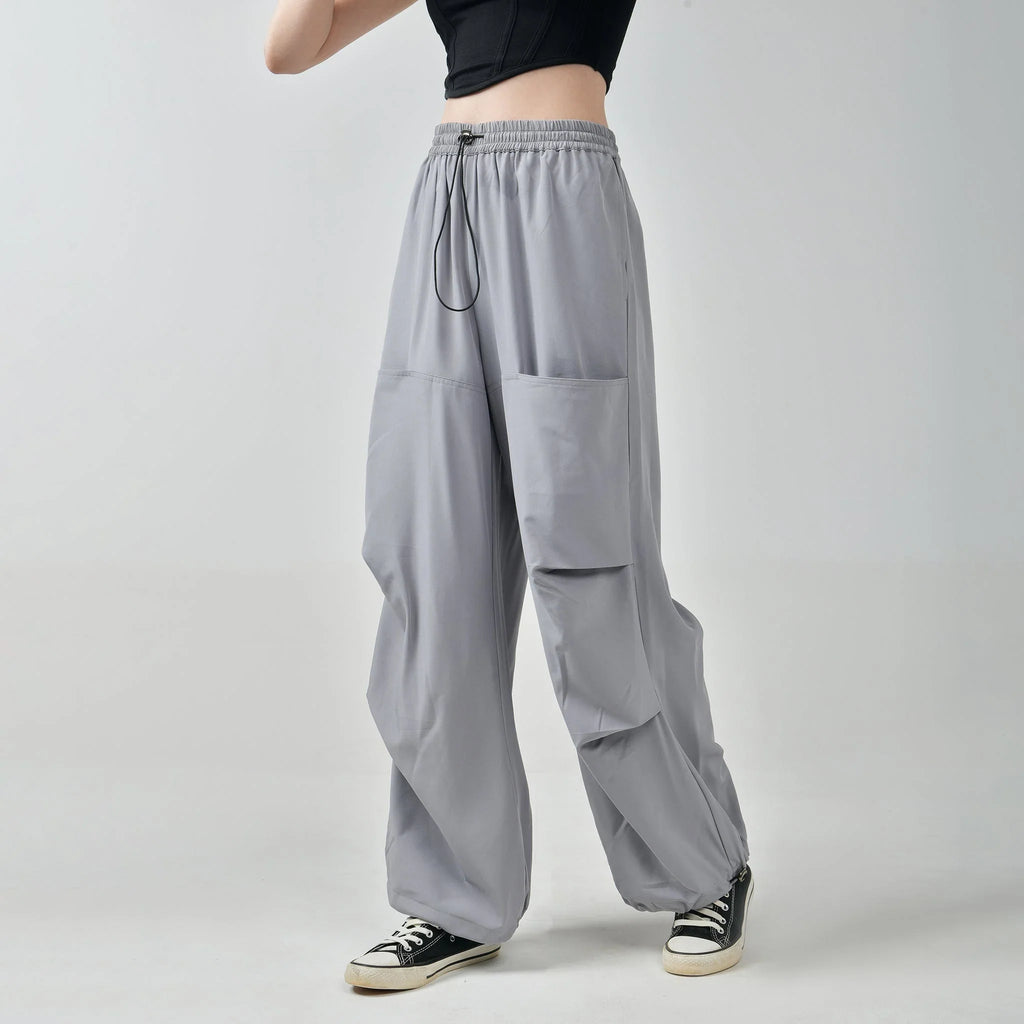Black Buckle Top & Grey Air Parachute Pants - I Z F